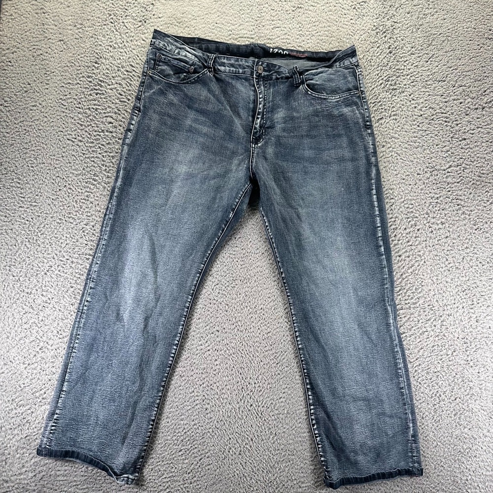 Izod Jeans Men's 40x30 Blue Denim Straight Leg Relaxed‎ Workwear Faded Stretch